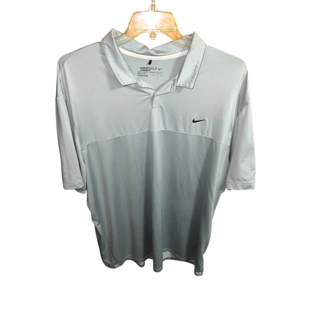 Nike‎ Golf Polo Shirt Mens XXL Gray Stripe Dri-Fit Short Sleeve Embroidered